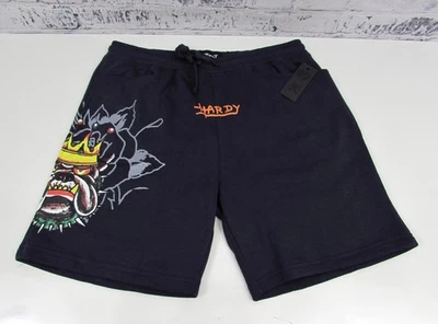 ED Hardy Shorts Mens large Navy Eclipse Fleece Bulldog Logo New - Image 1 of 4