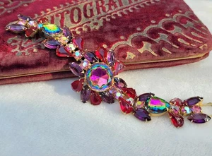 Vintage Juliana D&E Wassermelone Heliotrop Vitrail rosa Strass Armband 7,5" - Bild 1 von 7