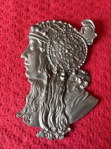 Art Nouveau Woman Pewter Pendant 4.5” Stamped With Logo On The Back - Picture 1 of 4