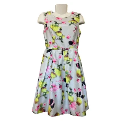 Liz Claiborne Women's Multicolor Floral Lined Belted Sleeveless Dress | Size 10 - Image 1 of 4