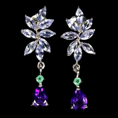 Pendientes de plata de ley 925 pera amatista 7x5 mm joyas de piedras preciosas de tanzanita Foto 1 de 4