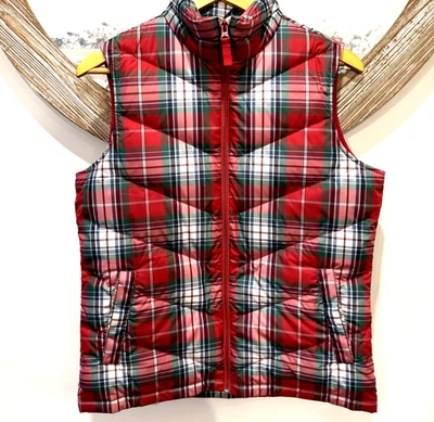 Lands End Vest Women's S Red Green Plaid Down Feather Puffer Coat Quilted Jacket - Image 1 of 4