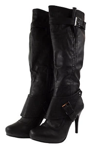 New women's shoes high shaft knee high 2 styles boot side zipper black winter - Picture 1 of 12