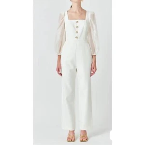 Anthropologie Endless Rose Women's Organza Sleeve Jumpsuit, Size XS - Picture 1 of 15