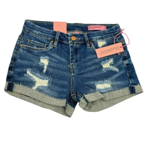 Blanknyc Girls Blue Roll Over Roll Up Denim Short Distressed Size 12 NWT - Picture 1 of 10