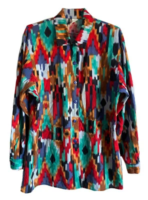 Camisa feminina vintage edição limitada unidades asteca ocidental tribal botão EUA L - Imagem 1 de 4