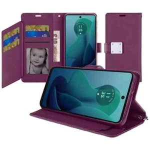 For Moto G 5G 2024 Phone Case Magnetic Snap Wallet Flip Card Slots Cover - Picture 1 of 5