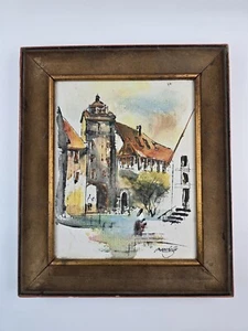 Adriano Marchello Vintage Dorf Szene Ölgemälde auf Leinwand (13 Zoll x 11 Zoll) - Bild 1 von 7