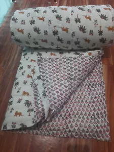 Indian Hand Block Printed Reversible Made,Inserts Filling Cotton Quilt:60"x90"In - Picture 1 of 10