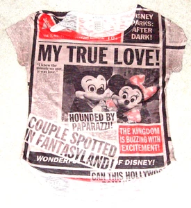 NWOT Disney Parks MY TRUE LOVE Mickey & Minnie Mouse Newspaper Shirt Size SMALL - Picture 1 of 2