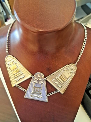 Collana in argento 925 con tre piastrine con disegno lunghezza 43 cm - Immagine 1 di 4