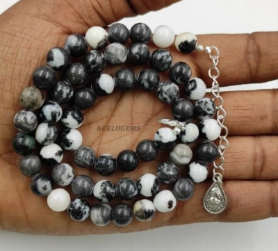 Collar de cuentas redondas de piedra de jaspe cebra natural, collar de cuentas de jaspe natural Foto 1 de 4