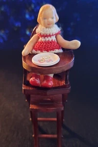 Heidi Ott Miniature High Chair with Porcelain Doll in Crocheted Dress - Picture 1 of 4