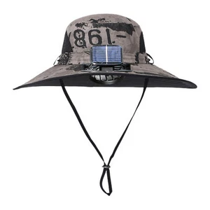 Wide Brim Sun Hat with Solar & USB Powered Fan UV Protection for Camping Fishing - Picture 1 of 15