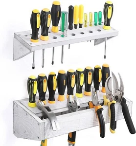 2PCS Wooden Tool Storage Rack,Screwdriver, Pliers, Hammer Holder Garage Workshop - Picture 1 of 7