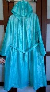 Toller Damen Vintage PVC Regenmantel + Kapuze + Gürtel Regen Jacke Mantel 44/L - Bild 1 von 8