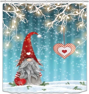 Christmas Shower Curtain, Cute Gnome Shower Curtain Set Shower Curtains for Bath - Picture 1 of 8