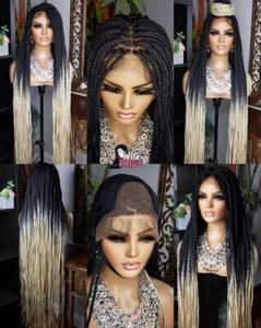 New Extra Long Box Braids Style Braided Wig 4x4 Part Black Blonde Women Hair 613 - Picture 1 of 15