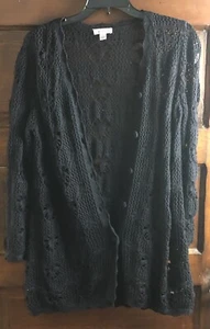 Joan Rivers Crochet Cardigan with Bracelet Sleeves Black Size Small - Picture 1 of 9