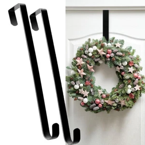 2x 15" Wreath Hanger for Front Door Metal Over The Door Single Hook Black Season - Picture 1 of 7