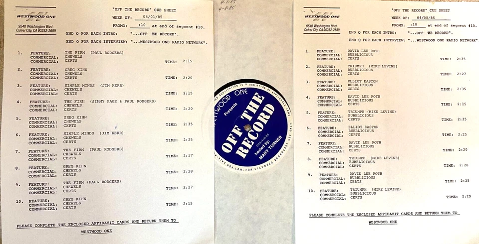 4/1/85 MARY TURNER OFF THE RECORD INTERVIEWS: GREG KIHN (4), MIKE LEVINE (4) - Image 1 of 1