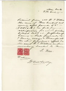 1900 Recibo de venta de una finca familiar por la suma de £378-6-8d N.S.W. - Imagen 1 de 3