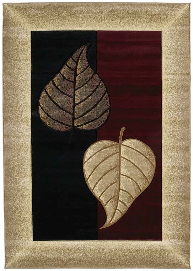 United Weavers 510-21834 Burgundy Leaves Border 5x8 Area Rug - Approx 5'3"x7'6" - Image 1 of 1