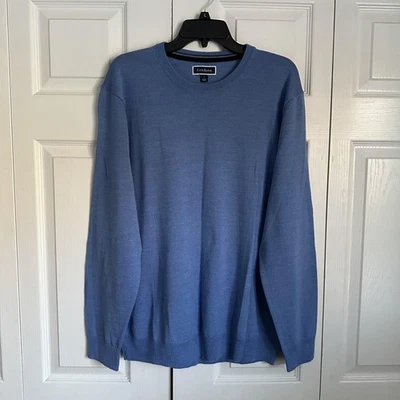 Club Room Sweater Mens L Blue Merino Wool Blend Crewneck Pullover Knit Preppy - Image 1 of 4