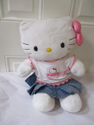 HELLO KITTY BUILD A BEAR PLUSH TOY DENIM SKIRT WHITE T W PINK UNDERNEATH SYS 76 - Image 1 of 4