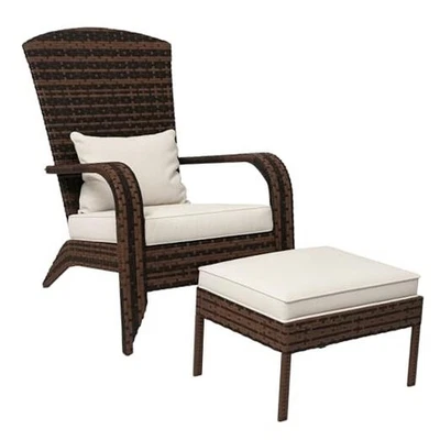  Cadeira Adirondack de vime para pátio com otomano, cadeira fogueira externa branco creme - Imagem 1 de 4