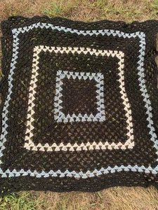 Vintage Handmade Crochet Black White Blue Baby Blanket/Throw 36"x36” Square - Picture 1 of 3