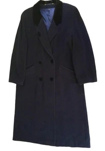 Berghaus Navy Wool Women’s Calf Length Coat 16/18 Velvet Detailing - Picture 1 of 12