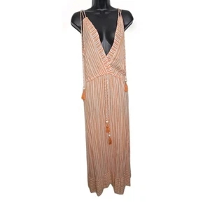 Blue Island NWT Orange White Striped Dress Size Tasseled - Picture 1 of 12