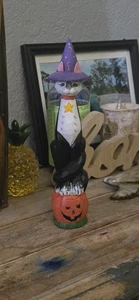 Midwest Of Cannon Falls Halloween schwarze Katze Hexe auf Kürbis Jack O Laterne 8,5" - Bild 1 von 7
