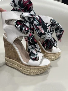 Sandalias de cuña KG KURT GEIGER rosa de tacón alto con lazos florales talla 6 UE 36 - Imagen 1 de 9