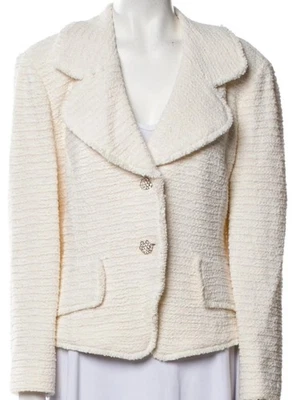 NUEVO SIN ETIQUETAS ST JOHN COUTURE Crema/Blanco roto Tejido Tweed Boucle Chaqueta/Ablazer, 12 Forrados Foto 1 de 4