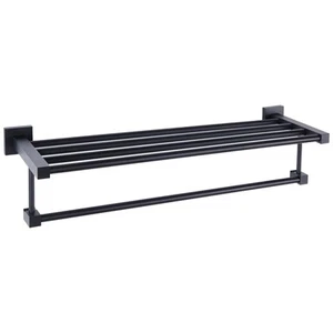 Matte Black Bathroom Towel Rack Shelf, Hanging Wall Mounted Decor (24 In) - Picture 1 of 9