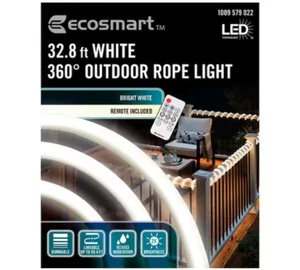 32.8 ft. Bright White LED 360 Outdoor Dimmable Linkable Rope Light w Remote - Picture 1 of 4