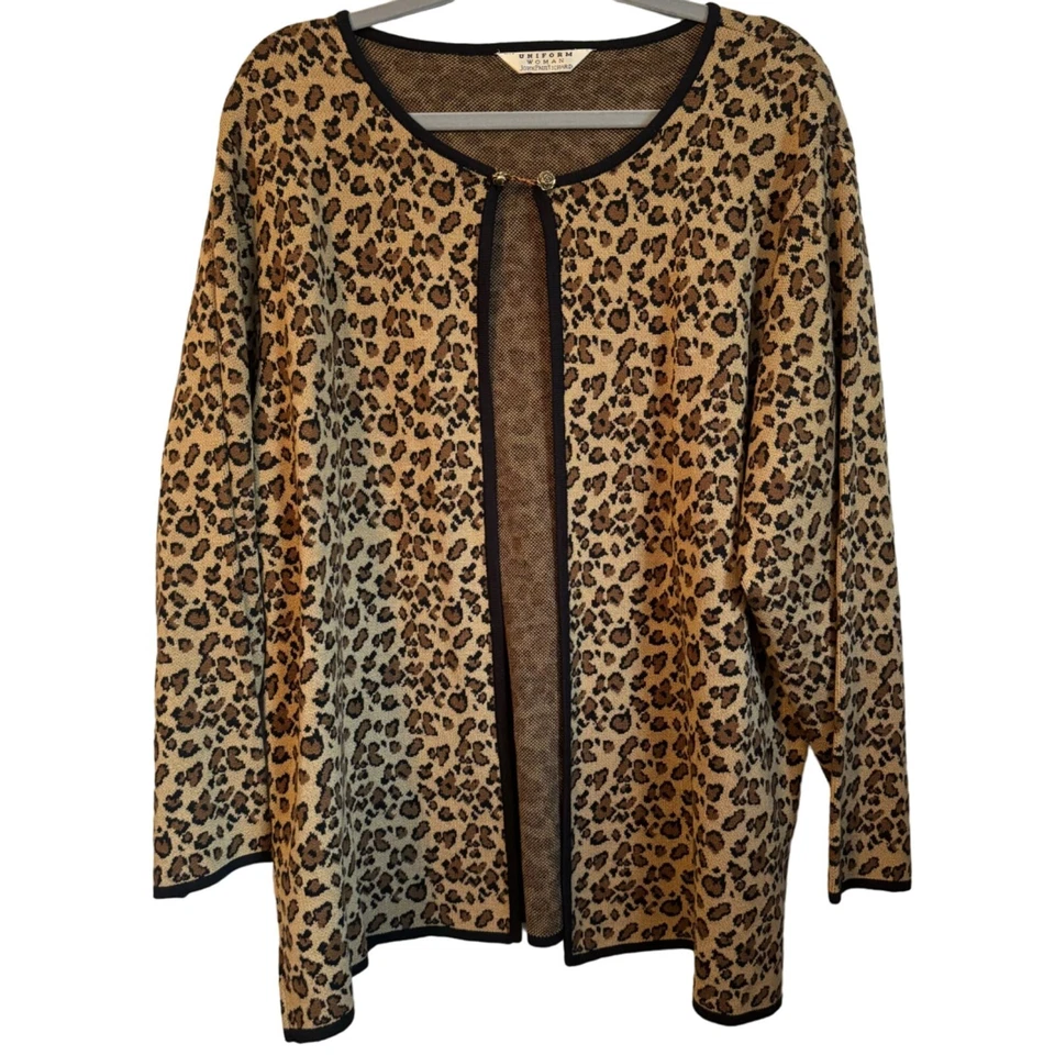 John Paul Richard Womens Leopard Print Cardigan Sweater With Floral Button Closu - Image 1 of 4