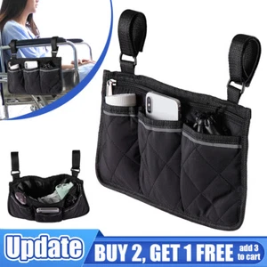 Wheelchair Side Pouch Storage Bag Armrest Pocket Organizer Holder w/ Cup Holder - Picture 1 of 10