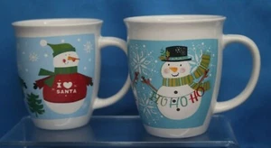 2 Christmas Royal Norfolk 12 oz Coffee Cups Mugs Snowmen HOHOHO I Love Santa Joy - Picture 1 of 5
