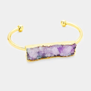 Stylish Women's Genuine Druzy Rectangle Cuff Bracelet - Picture 1 of 1