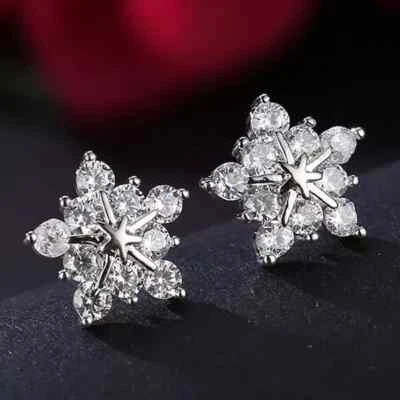 Moda 925 Plata Copo de Nieve Flor Pendientes Mujer Joyería Accesorios Foto 1 de 4