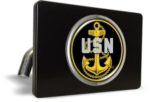 U.S. Navy - USN - Bilet ALUMINUM Car Trailer Tow Hitch Cover with Chrome Emblem - Picture 1 of 5