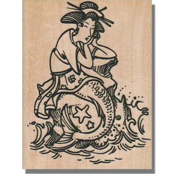GEISHA GIRL MERMAID, Rubber Stamp, Japanese,Lady,Asian,Japan,Kimono,Ocean,Sea,lg - Image 1 of 2