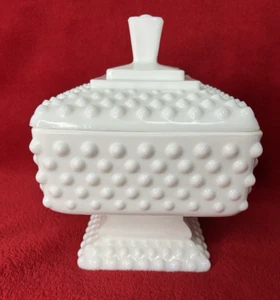 Vintage Fenton Milk Glass Compote Candy Dish Hobnail Pedestal White with Cover - Picture 1 of 11