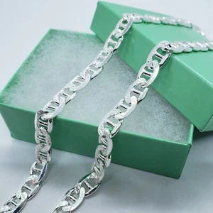 Sterling Silver D/C Flat Mariner Link Chain Necklace Bracelet Italy 8mm, 7"-30" - Picture 1 of 21
