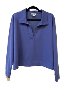 Athleta NEW Retroterry Polo Sweatshirt Dark Adonis Purple Blue Size Large - Picture 1 of 13