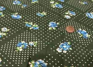 Blue & White Flowers-White Polka Dots on Green*Manes Fabric*100% Cotton 22" x 8"
