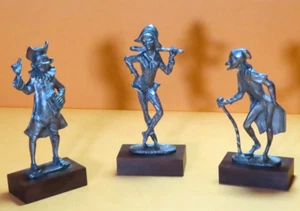 Vtg Peltro Italy Pewter 4.5" Sculpture Statues on Wood Bases Set of Three (3) - Picture 1 of 20